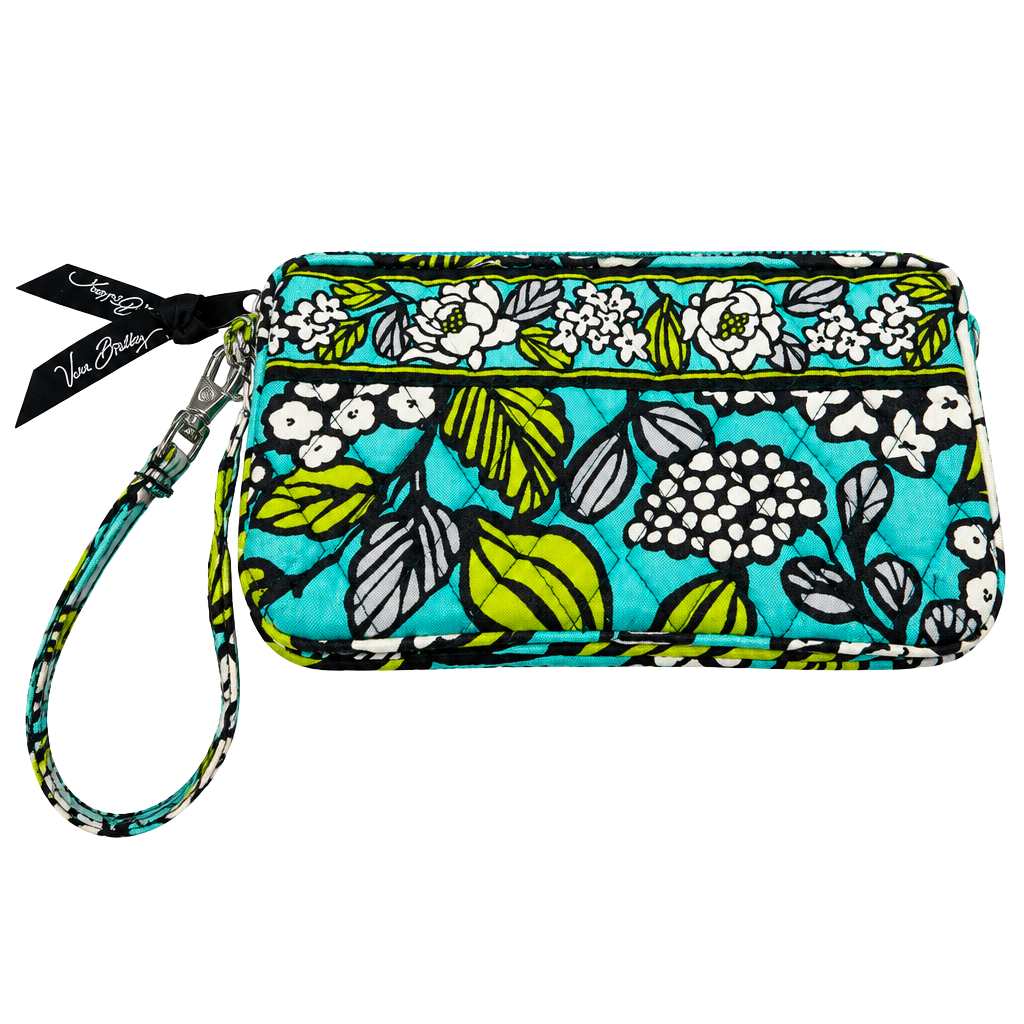 New Vera Bradley Island Blooms Quilted Wristlet Wallet Aqua Blue Green Floral 1