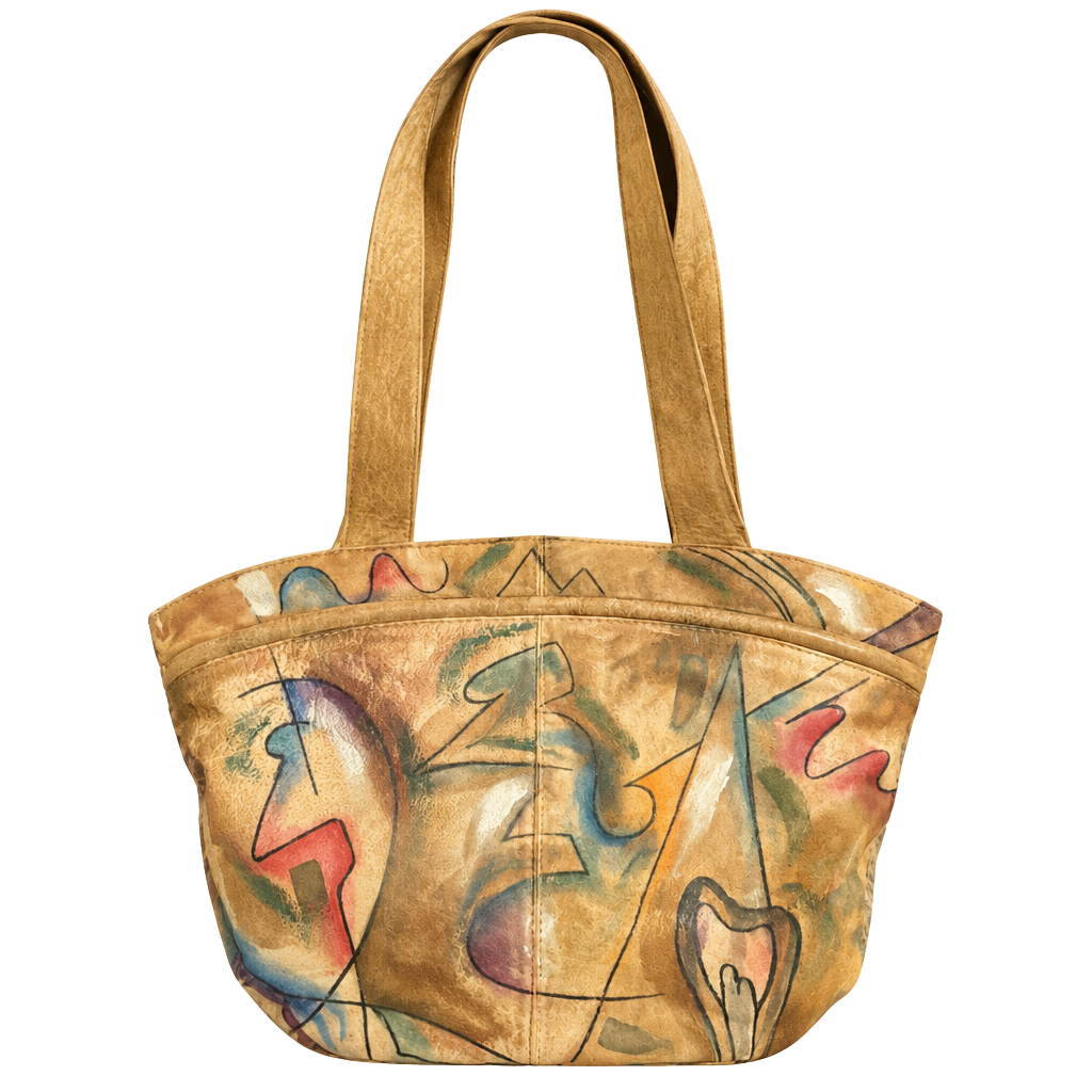 Vintage Sam Sam Hand Painted Leather Shoulder Bag Boho Abstract Wearable Art 1
