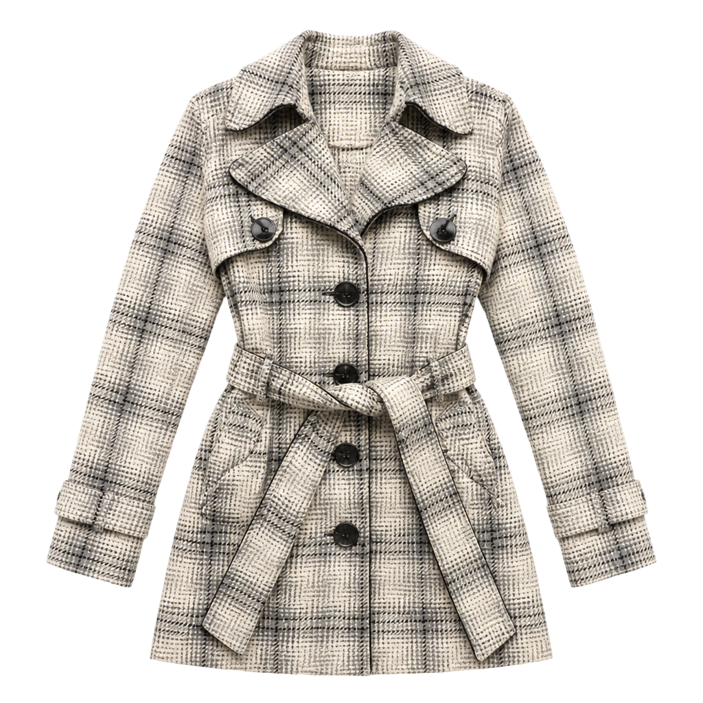Vintage Y2K Rare Vanity Plaid Trench Coat Black White Belted M 1