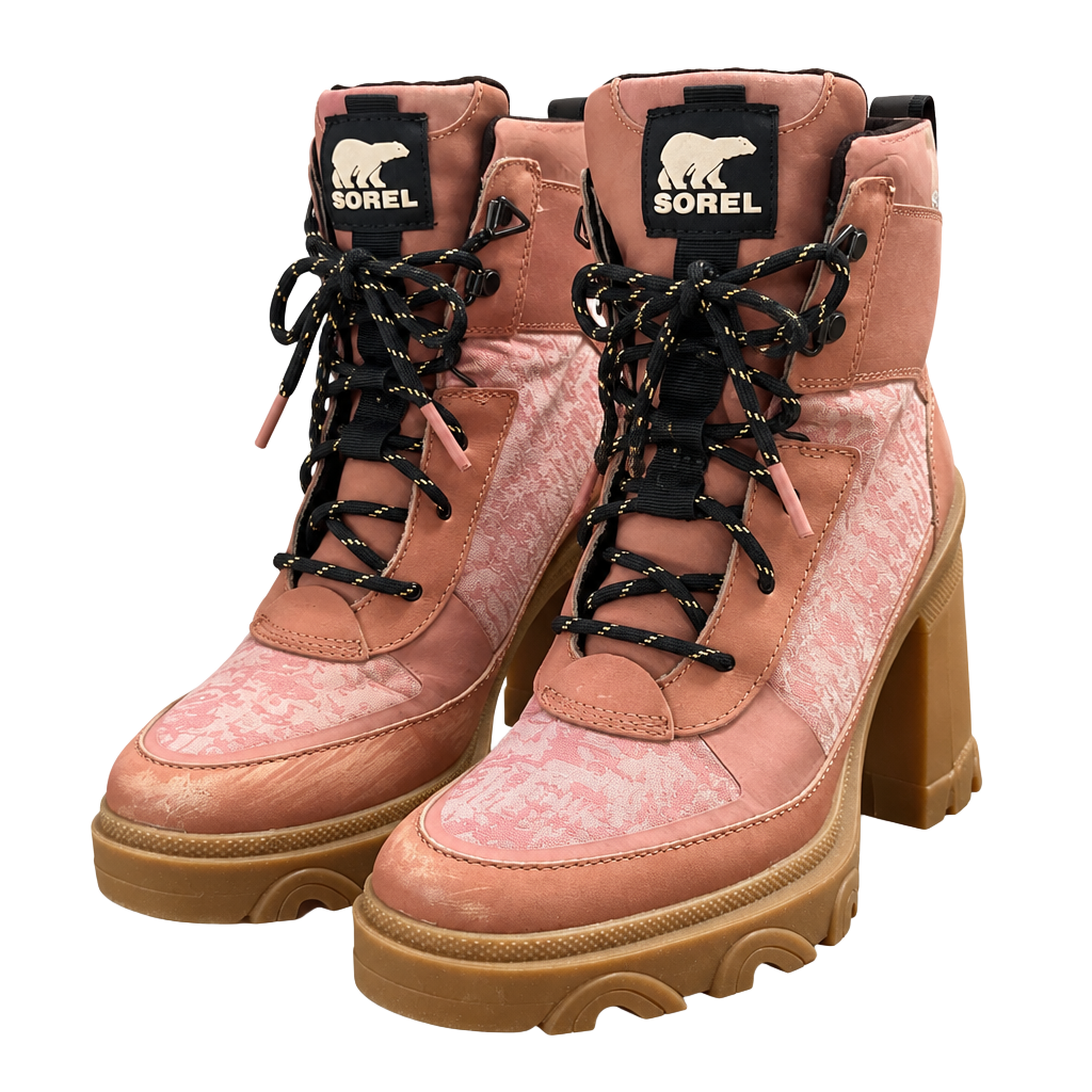 Funky Sorel Brex Heel Lace Boots Pink Mauve 1