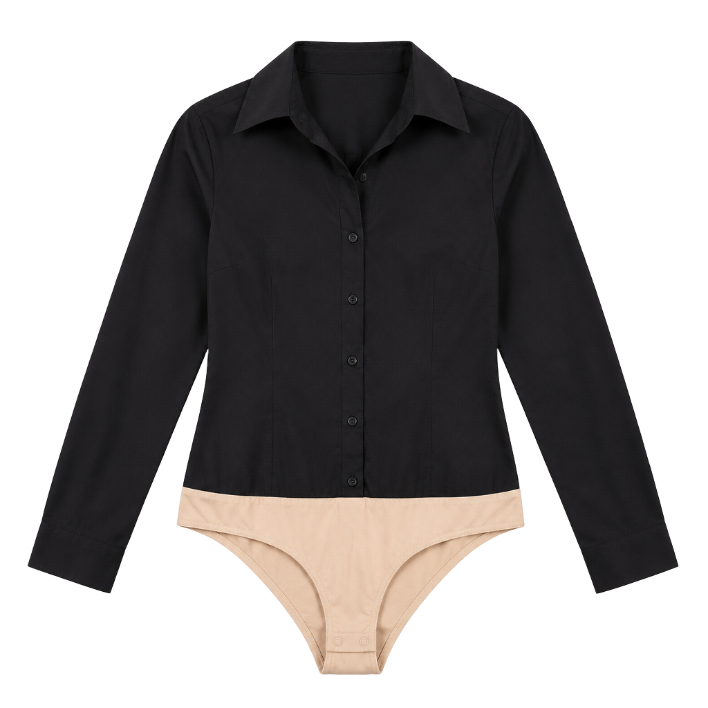Boston Proper Black Button-Down Shirt Bodysuit Size 6 1