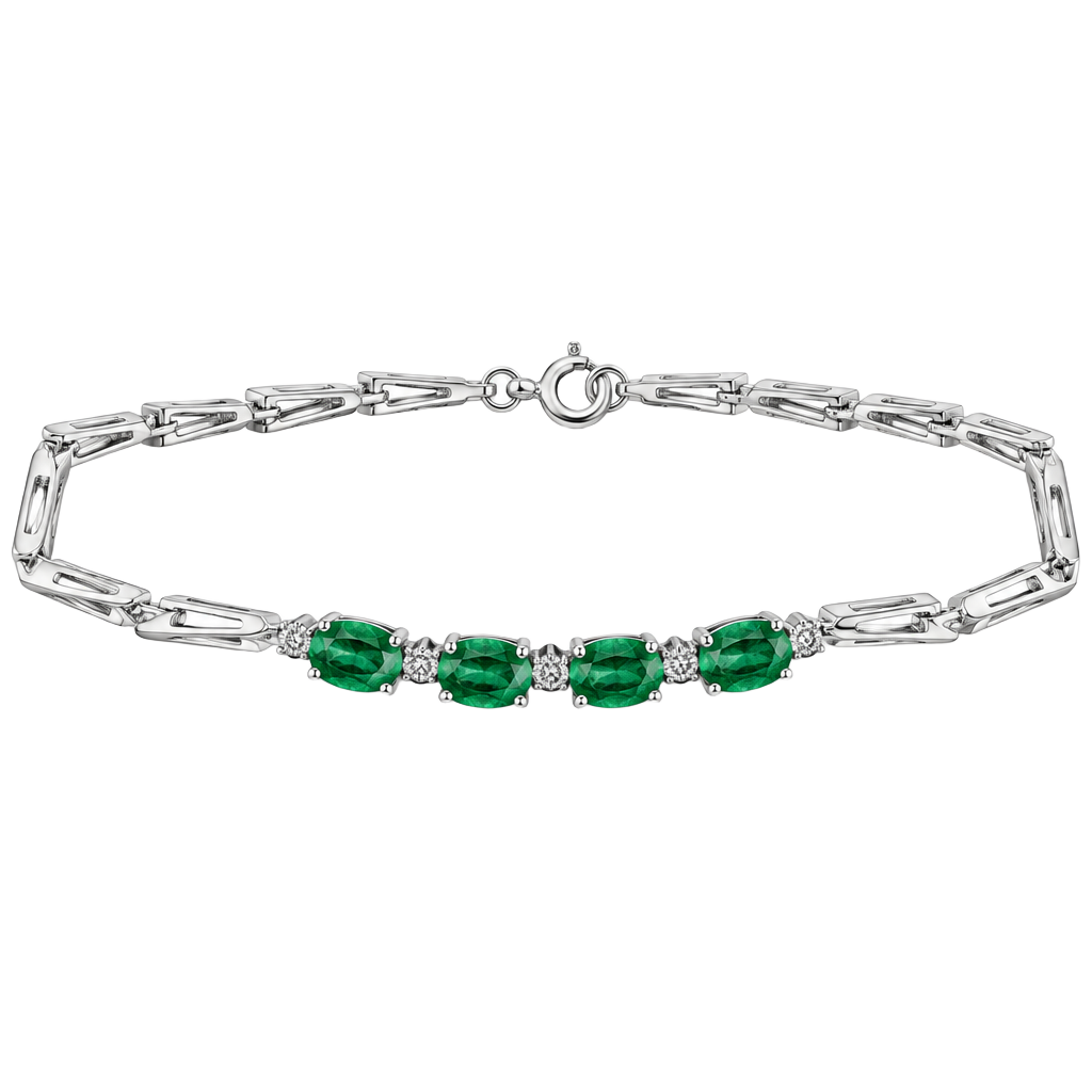 AMG 925 Sterling Silver Green Agate Diamond Bracelet 102 1