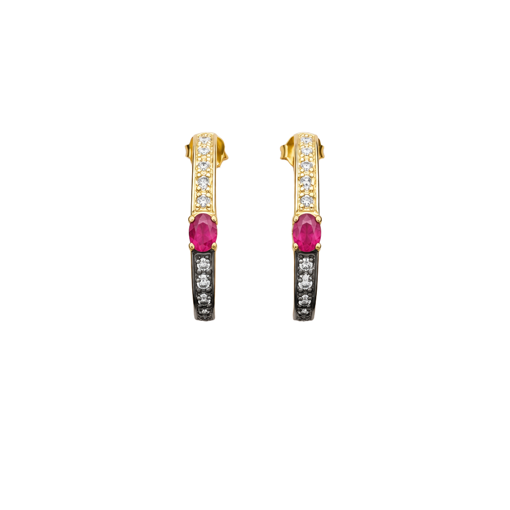 A. M. G. Ruby and Diamond Hoop Earrings 925 Sterling Silver 1