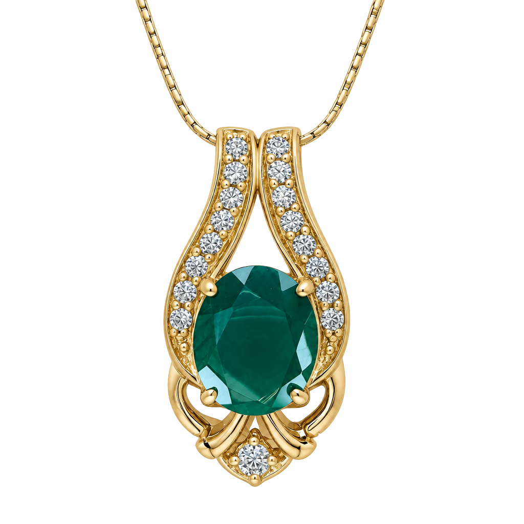 925 Sterling Silver Green Agate White Topaz Pendant Necklace 1