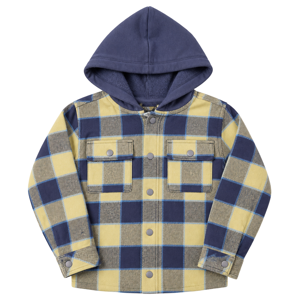 Cat & Jack Boys Green/Navy Plaid Hooded Flannel Shirt Jacket XS 4/5 1