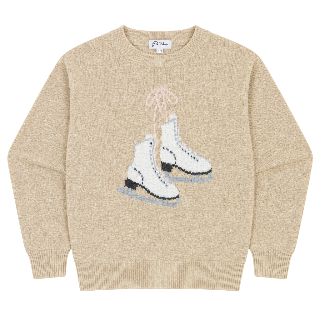 Art Class Girls Ice Skate Graphic Knit Sweater Beige Size M 7/8 NWT 1