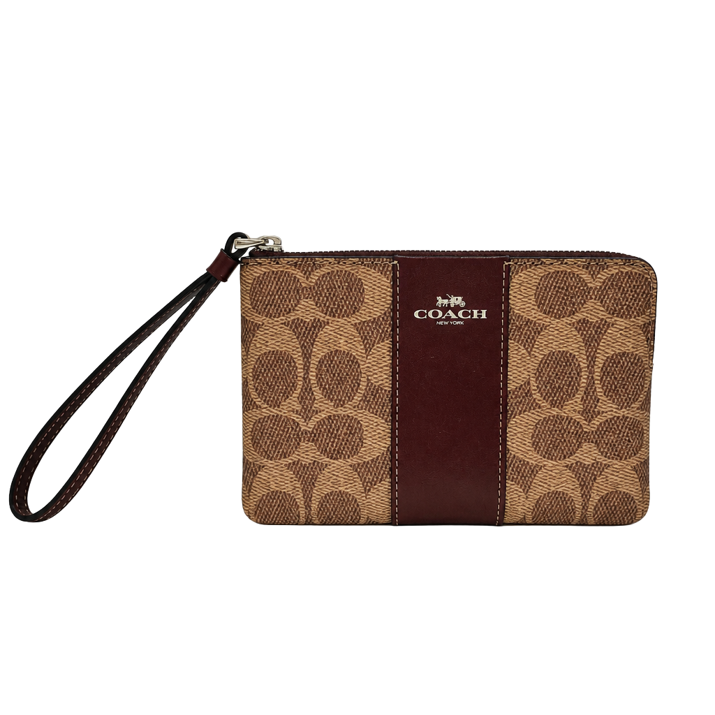 Coach Corner Zip Wristlet in Signature Canvas with Varsity Stripe 1