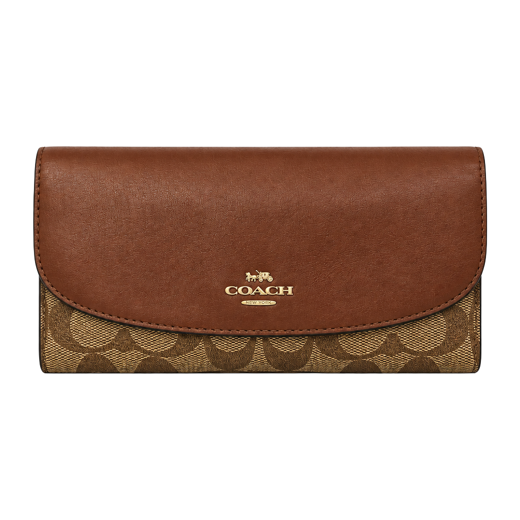 Coach Signature PVC and Leather Checkbook Wallet Brown F57319 1