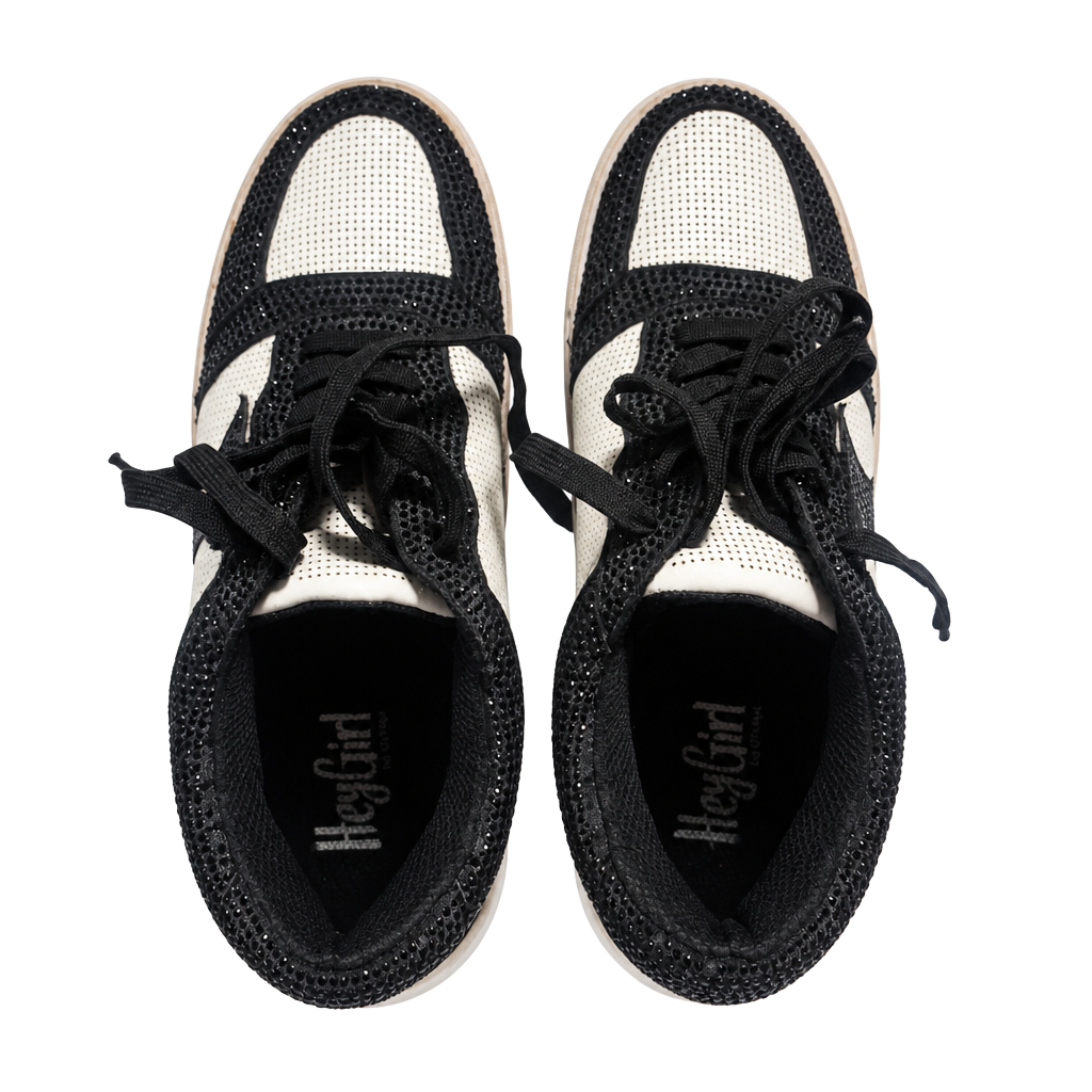 Hey Girl Legendary Size 8 Black White Rhinestone Star Sneakers 1