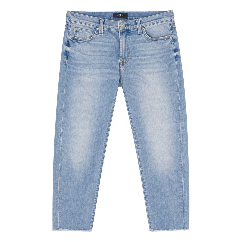 7ForAllMankind High Rise Skinny Ankle Jeans W/ Raw Hem, Light Wash, Size 28 1