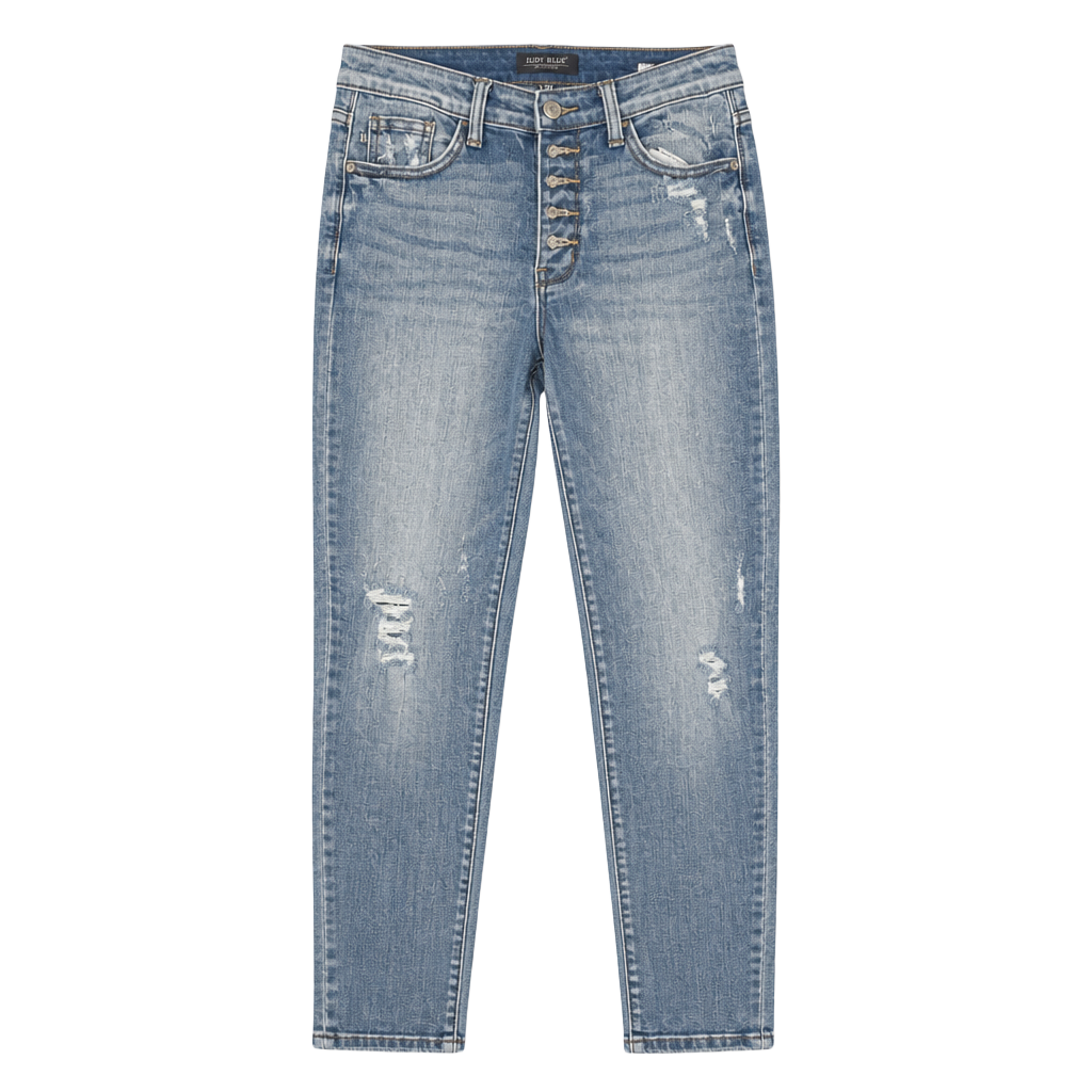 Judy Blue High Rise Button Fly Distressed Boyfriend Jeans Size 1/25 1
