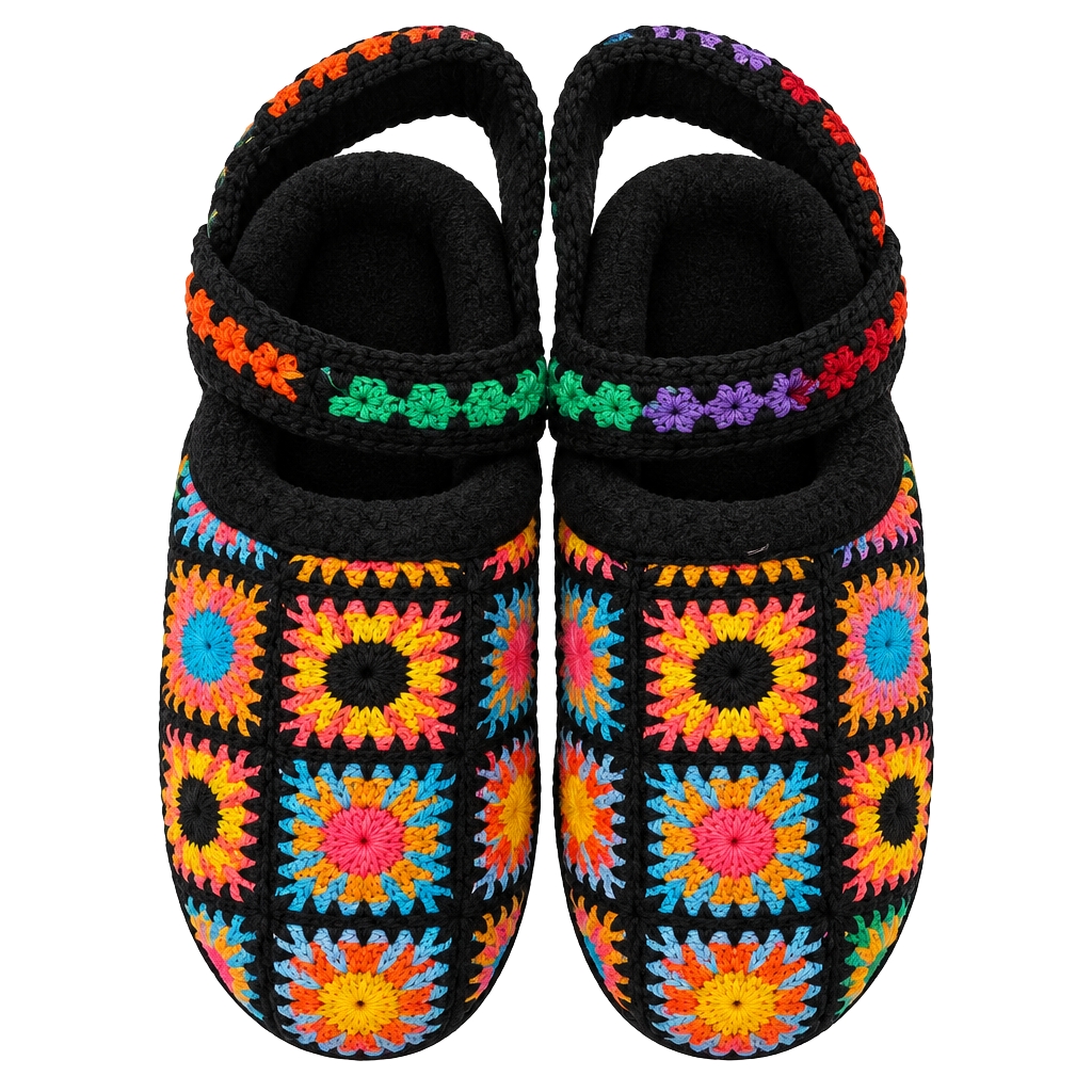 Bamboo Crochet Platform Clog Black Colorful Floral 1