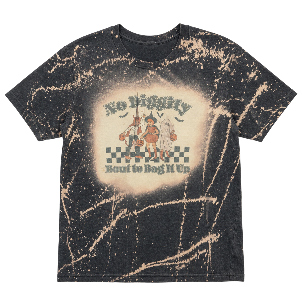 Bella+Canvas No Diggity Bout To Bag It Up Halloween Bleached T-Shirt Medium 1