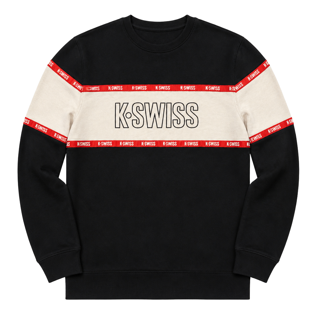 K-Swiss Big Print Tape Spellout Crewneck Pullover Sweatshirt Medium 1