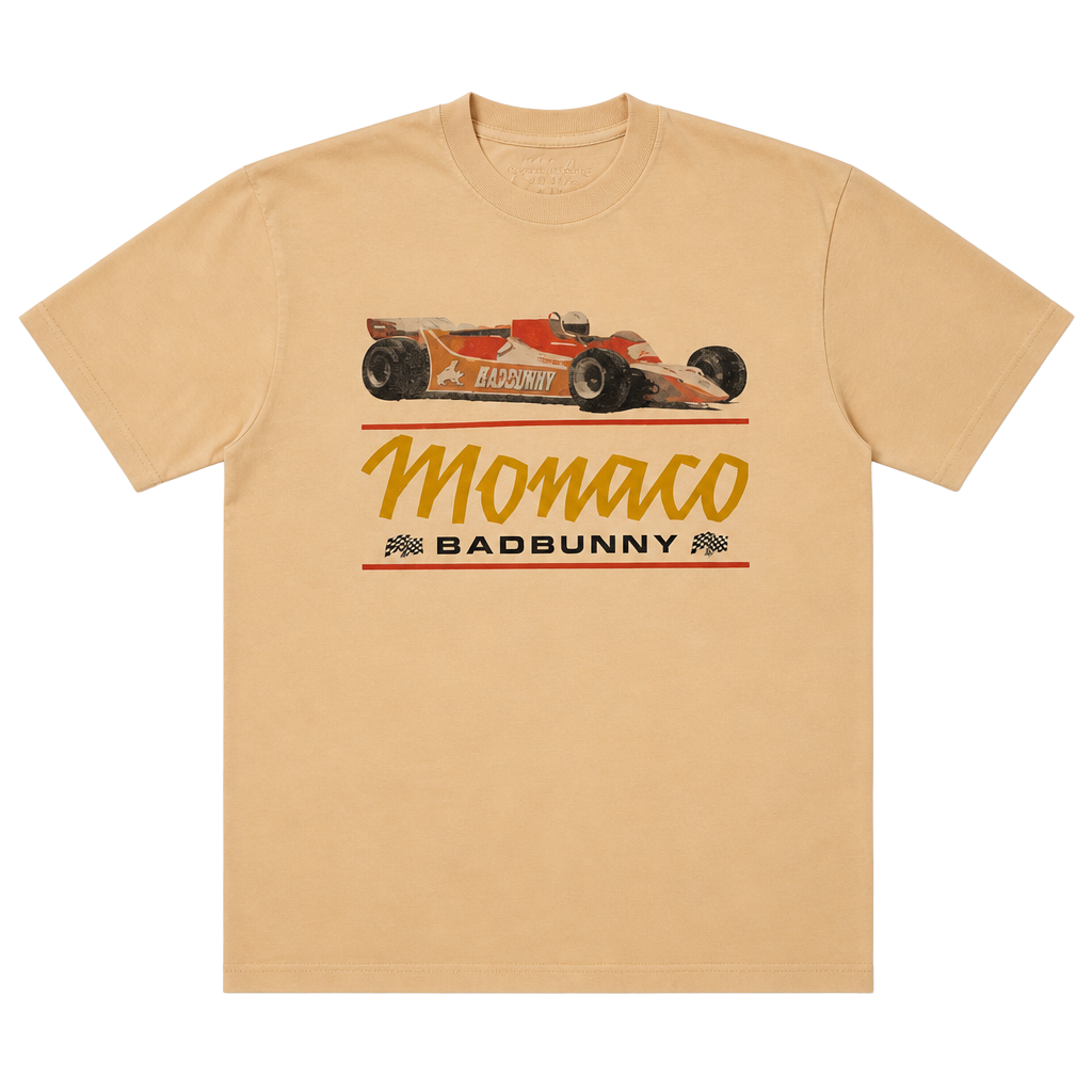 Bad Bunny Most Wanted Tour Monaco Race Car Cream T-Shirt 1