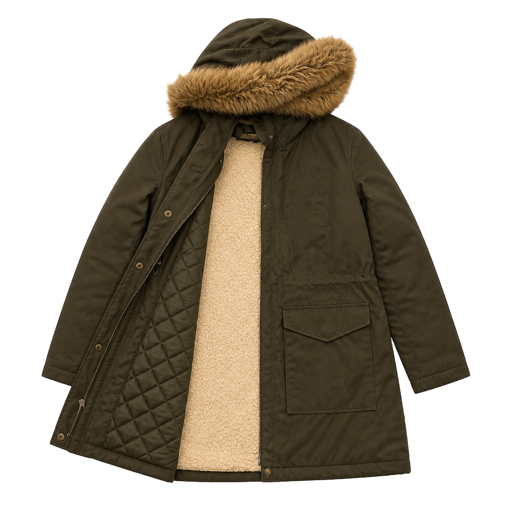 Levi's Olive Green Sherpa Lined Hooded Parka Jacket with Faux Fur Trim Size M 1