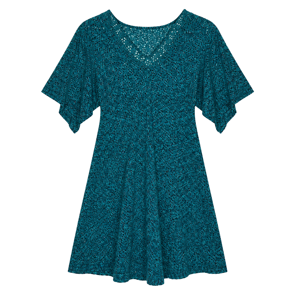 Faded Glory Crochet Tunic Top Size S/CH 4-6 Teal Blue Open Knit Boho 1