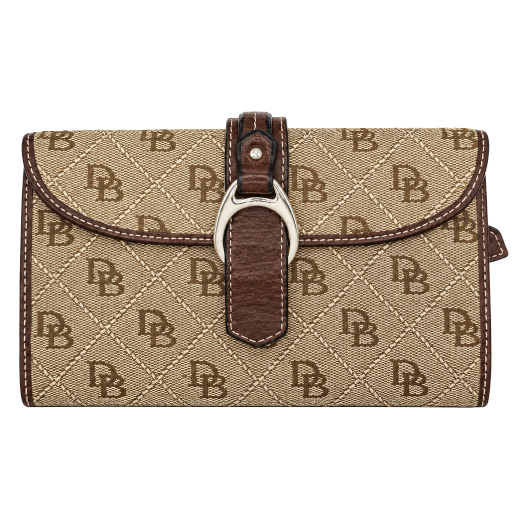 Dooney & Bourke Signature DB Monogram Continental Wallet Beige Brown 1