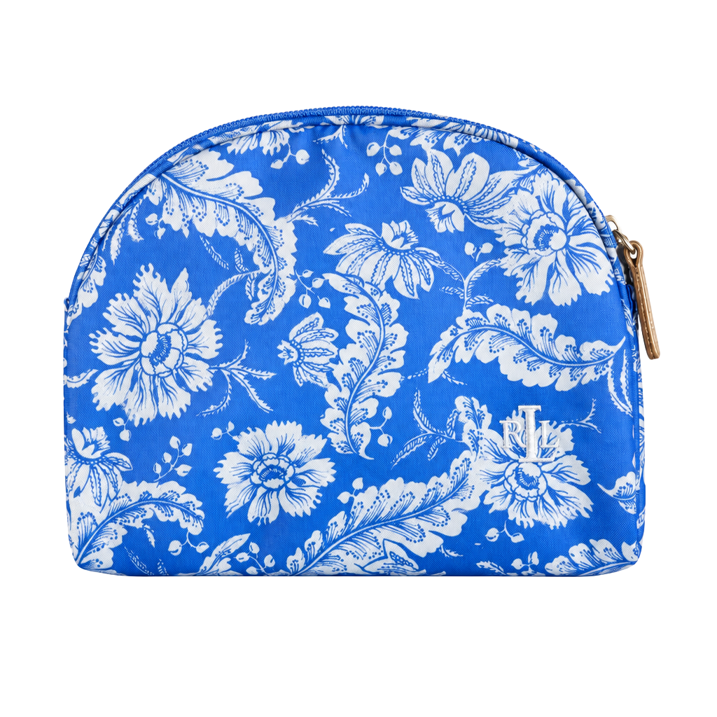 Lauren Ralph Lauren Blue White Floral Toile Cosmetic Pouch Makeup Bag 1