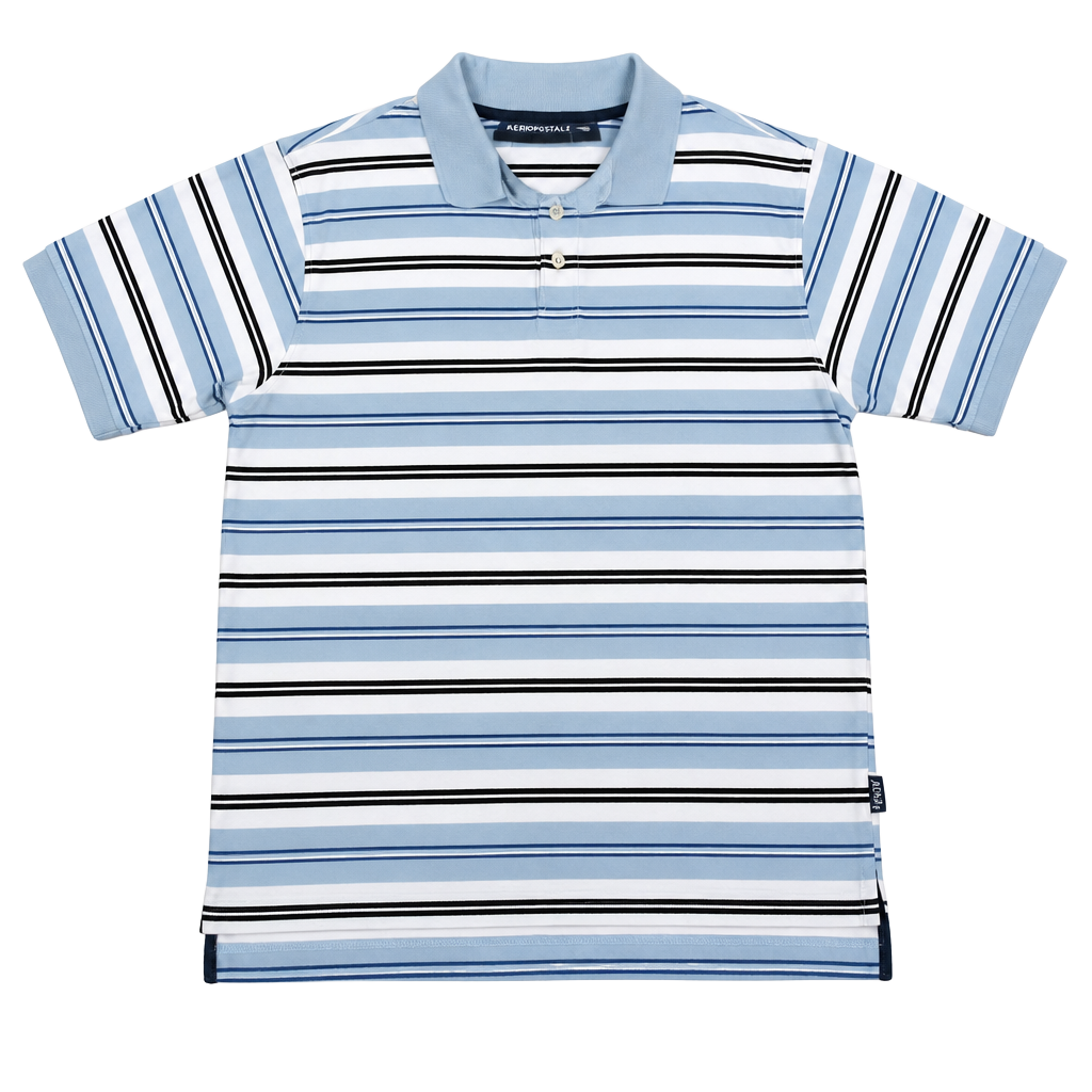 Aeropostale Y2K Men's Blue Striped Short Sleeve skater Polo Shirt XL 1