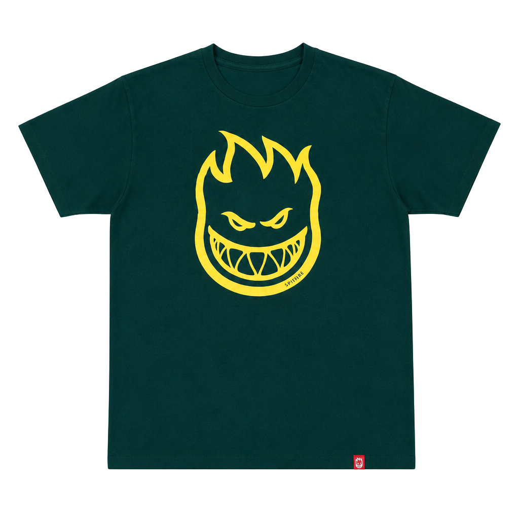 Spitfire Green Yellow Devil Logo Skateboarding Skater T-Shirt Y2K Cyber Medium 1