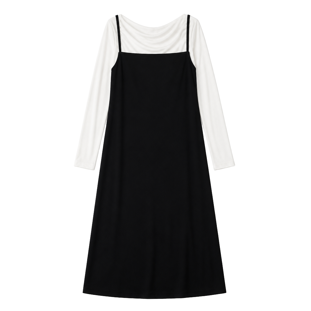 Black Camisole or Slip Dress Floor Length Elastic Straps Size 15/16 White shirt sold separately 1