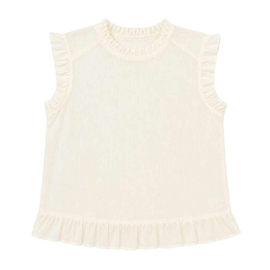 Pleione Sleeveless Ruffle Blouse in Cream 1