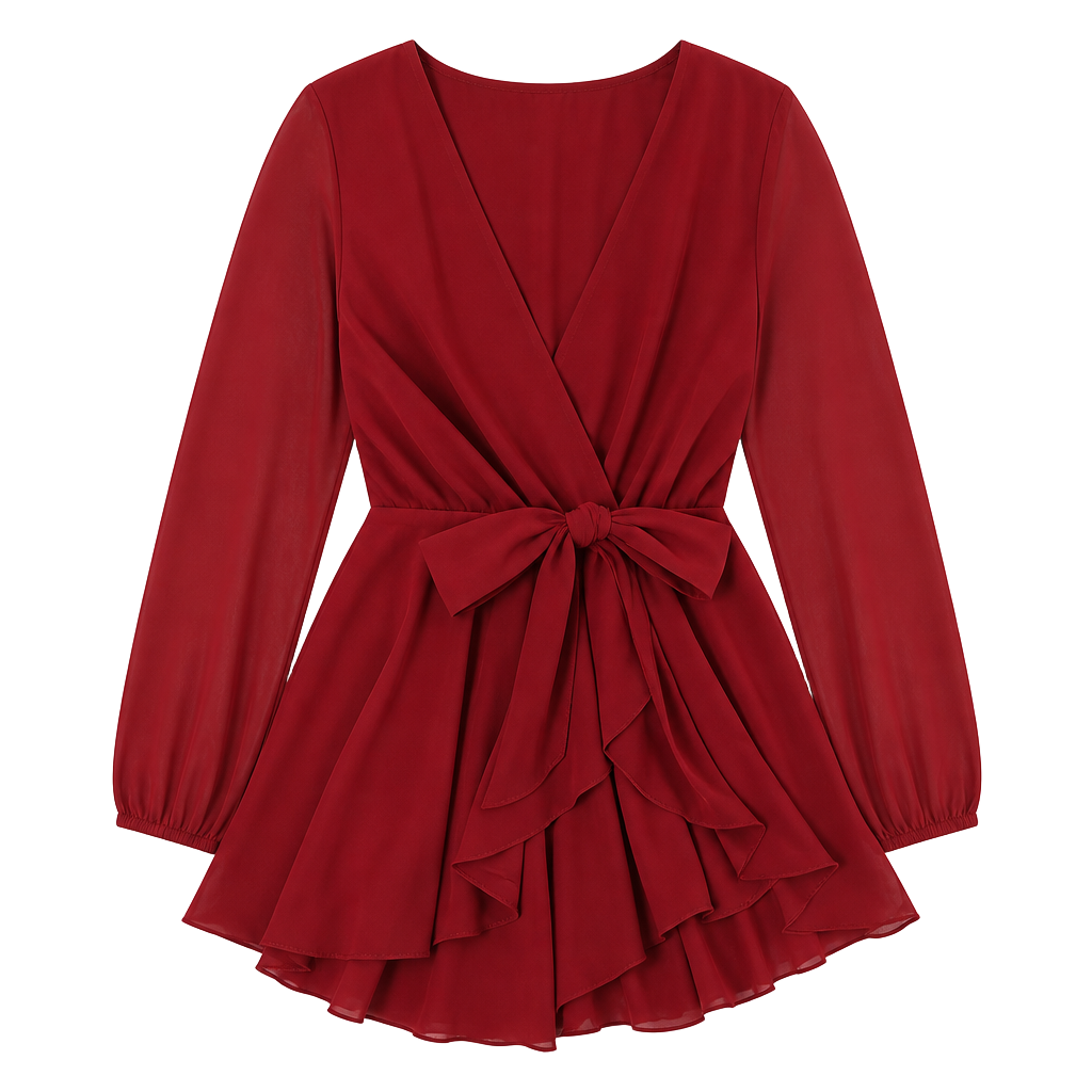 Women’s Dress Size M Wine Color Ruffled NWOT Self Belt Hidden Back Zip 1