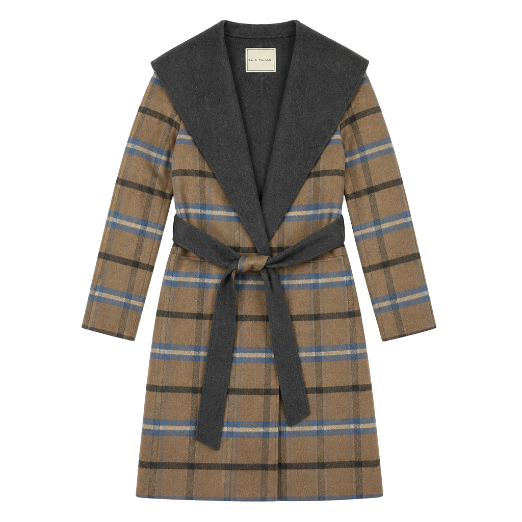 Elie Tahari Wallace Plaid Wrap Coat 1