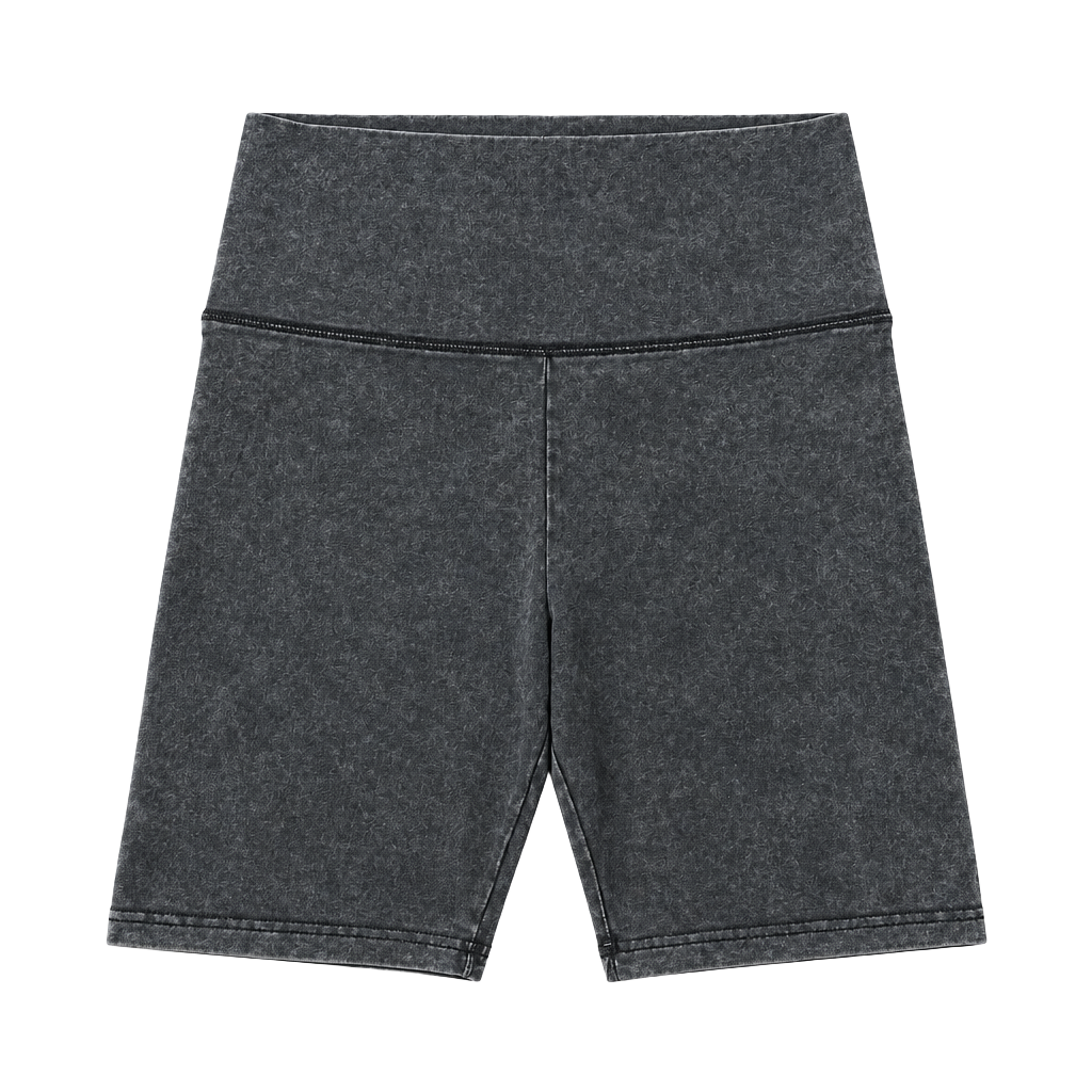 Arie Acid Wash Denim Biker Shorts Dark Gray High Waist 1