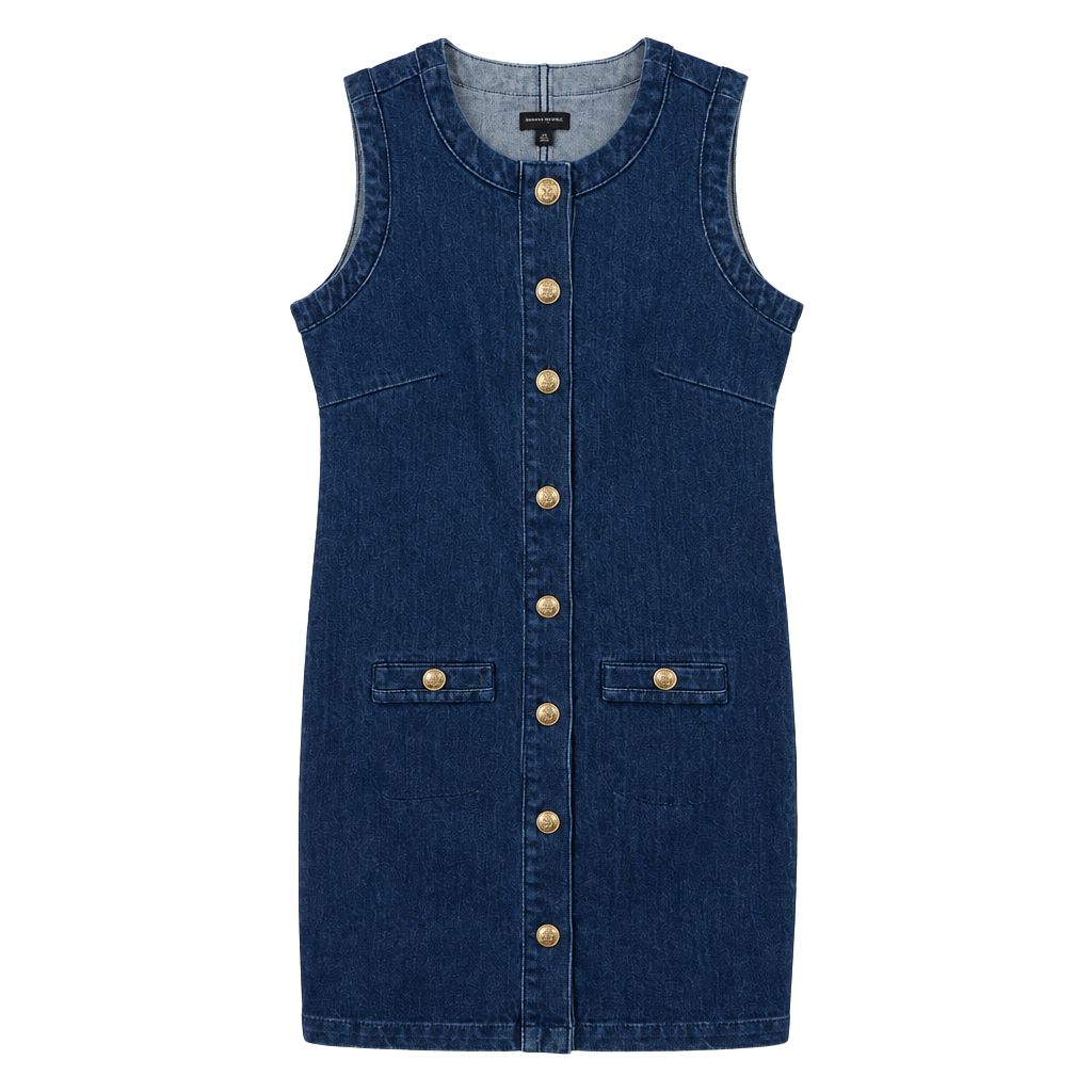 Ann Taylor Factory Petite Denim Dress Size XXS Blue Sleeveless Button Front 1