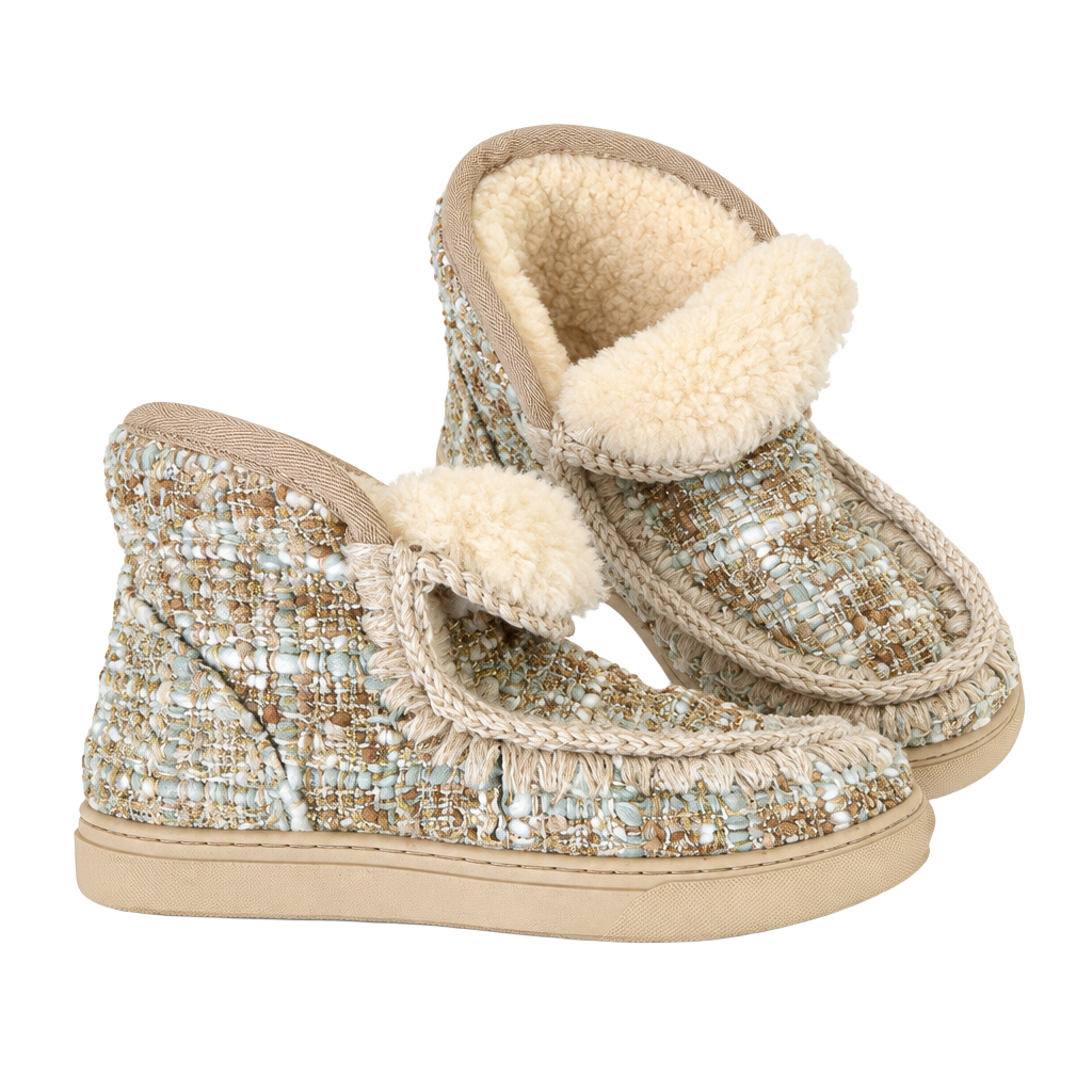 Mou Tweed and Faux Fur Slipper Boots Size 7.5 1