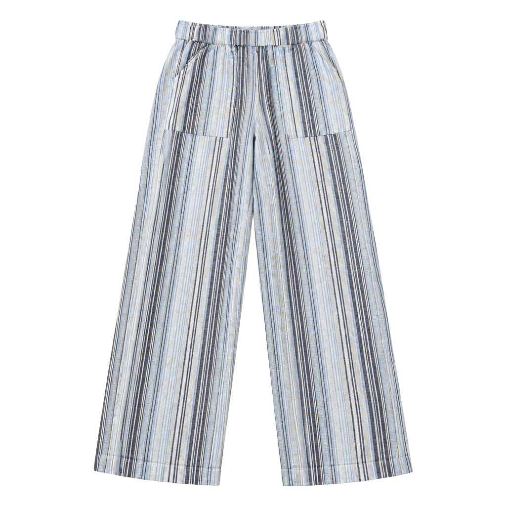 SO Striped Linen Blend Wide Leg Pants Size S Blue White Beach Lounge 1