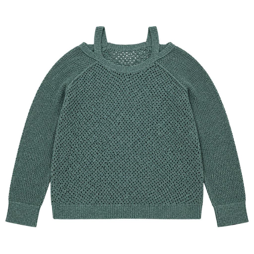 Maurices Cold Shoulder Sweater Size XL Green Open Knit Cotton Blend 1