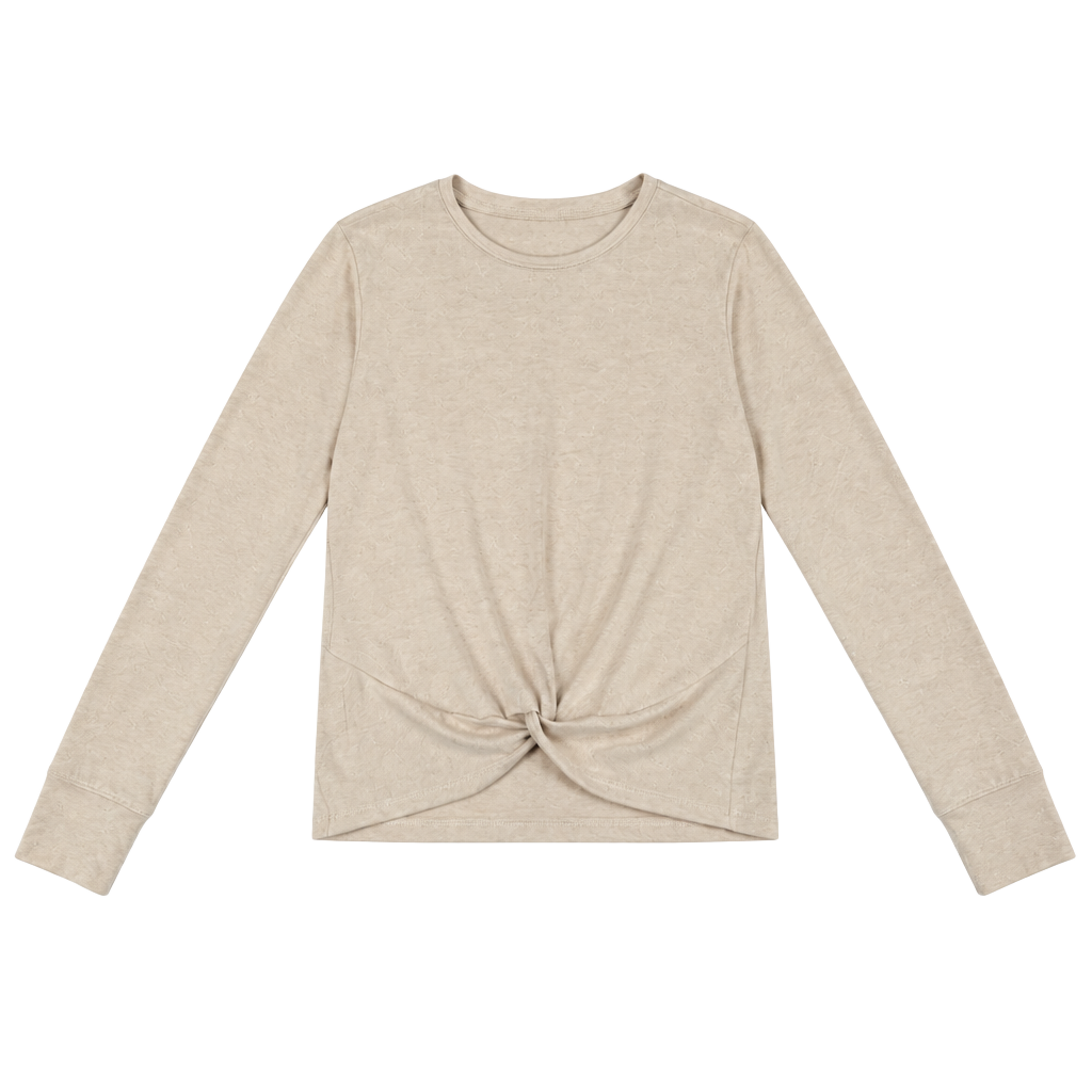 abercrombie kids Long Sleeve Twist-Front Top Size 11/12 Beige Knit 1