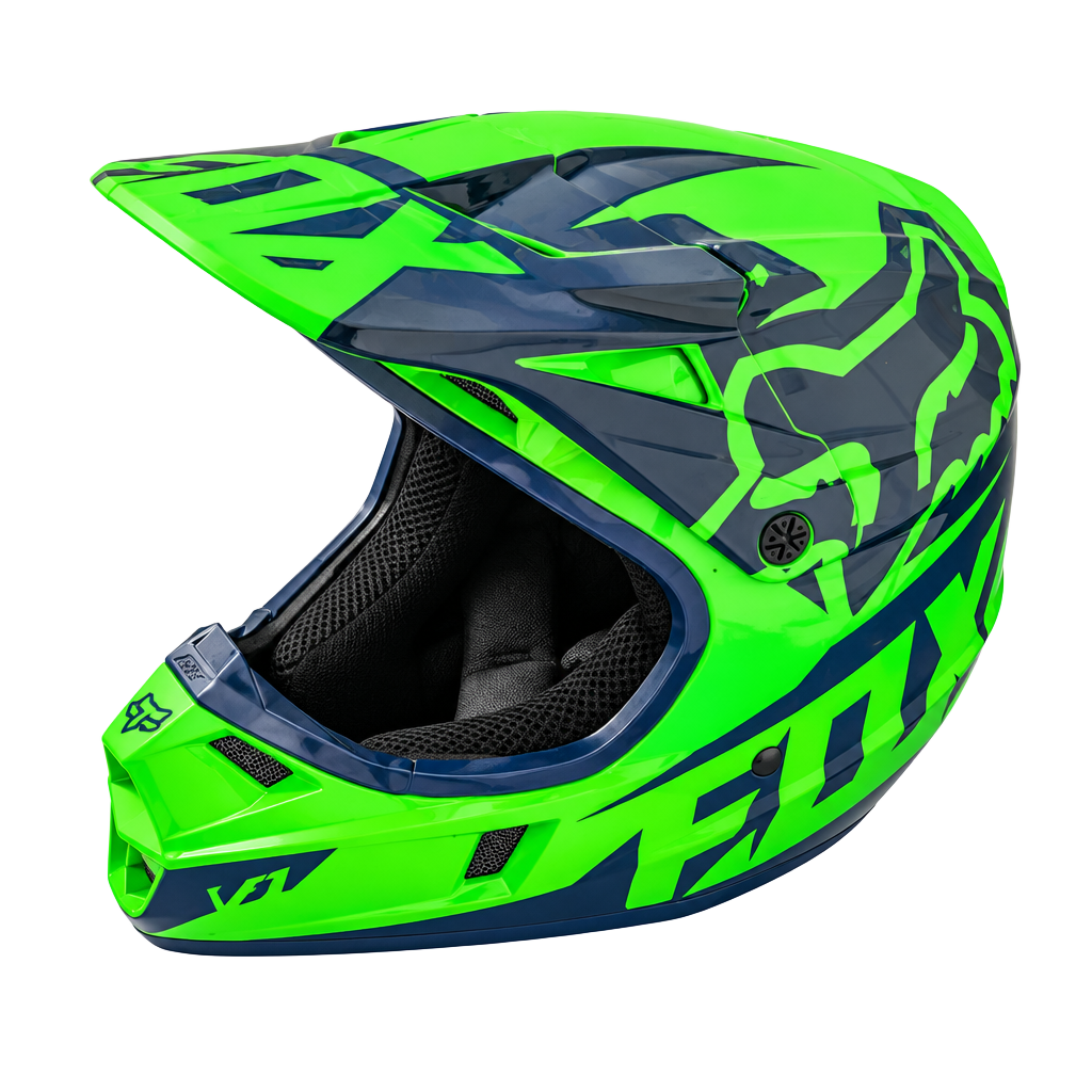 Fox V1 Youth Medium Dirt Bike Helmet YM 49-50cm Green Blue Off-Road Motocross 1
