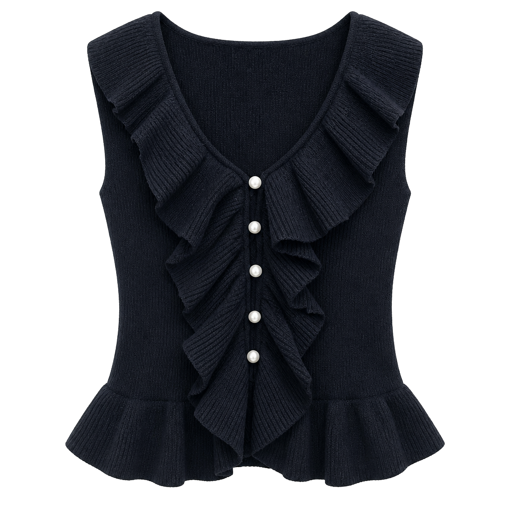 WAYF Black Flutter Ruffle Ribbed Cardigan XS 1