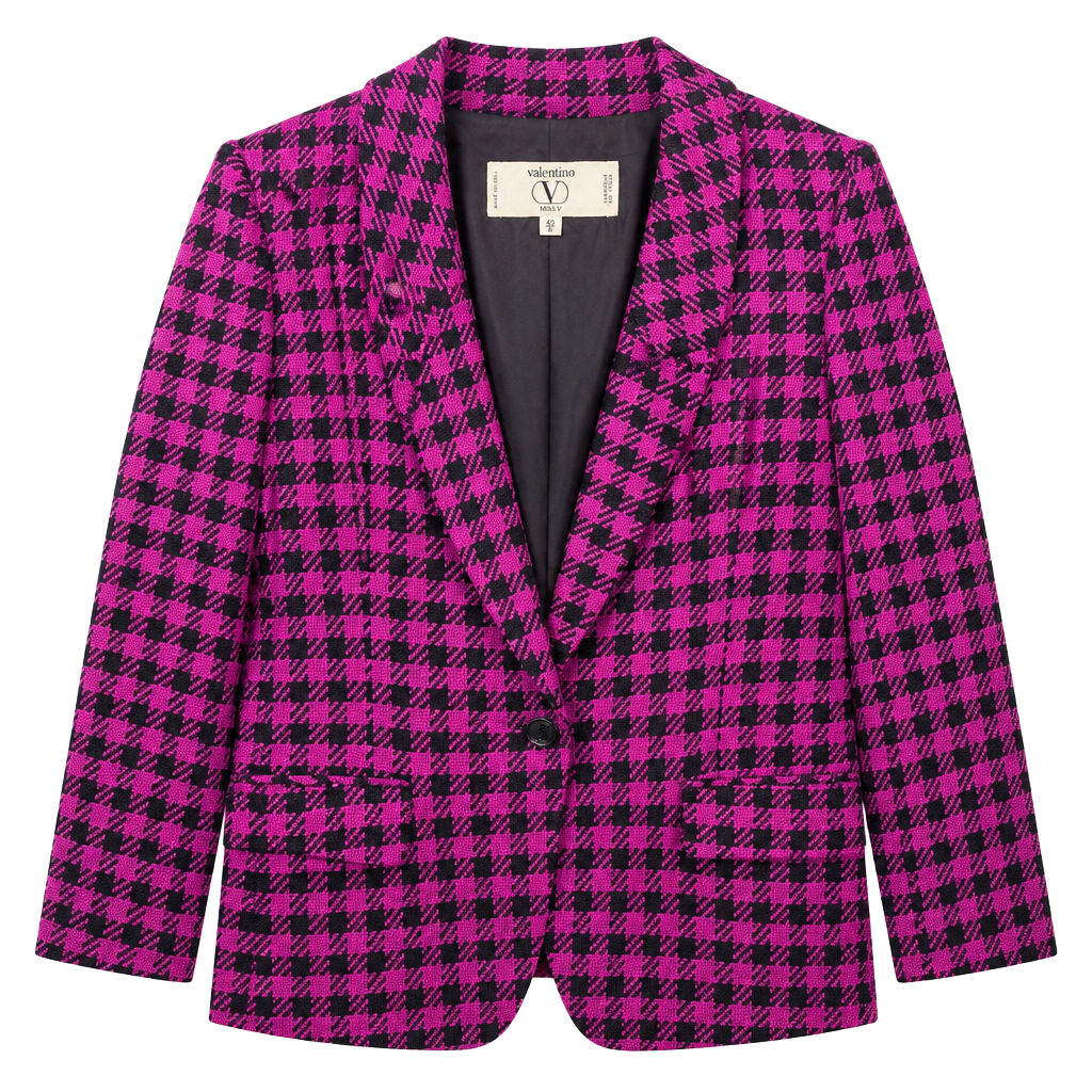 Vntg Valentino Miss V Wool Houndstooth Blazer IT 40 (US M) Magenta/Black Italy 1