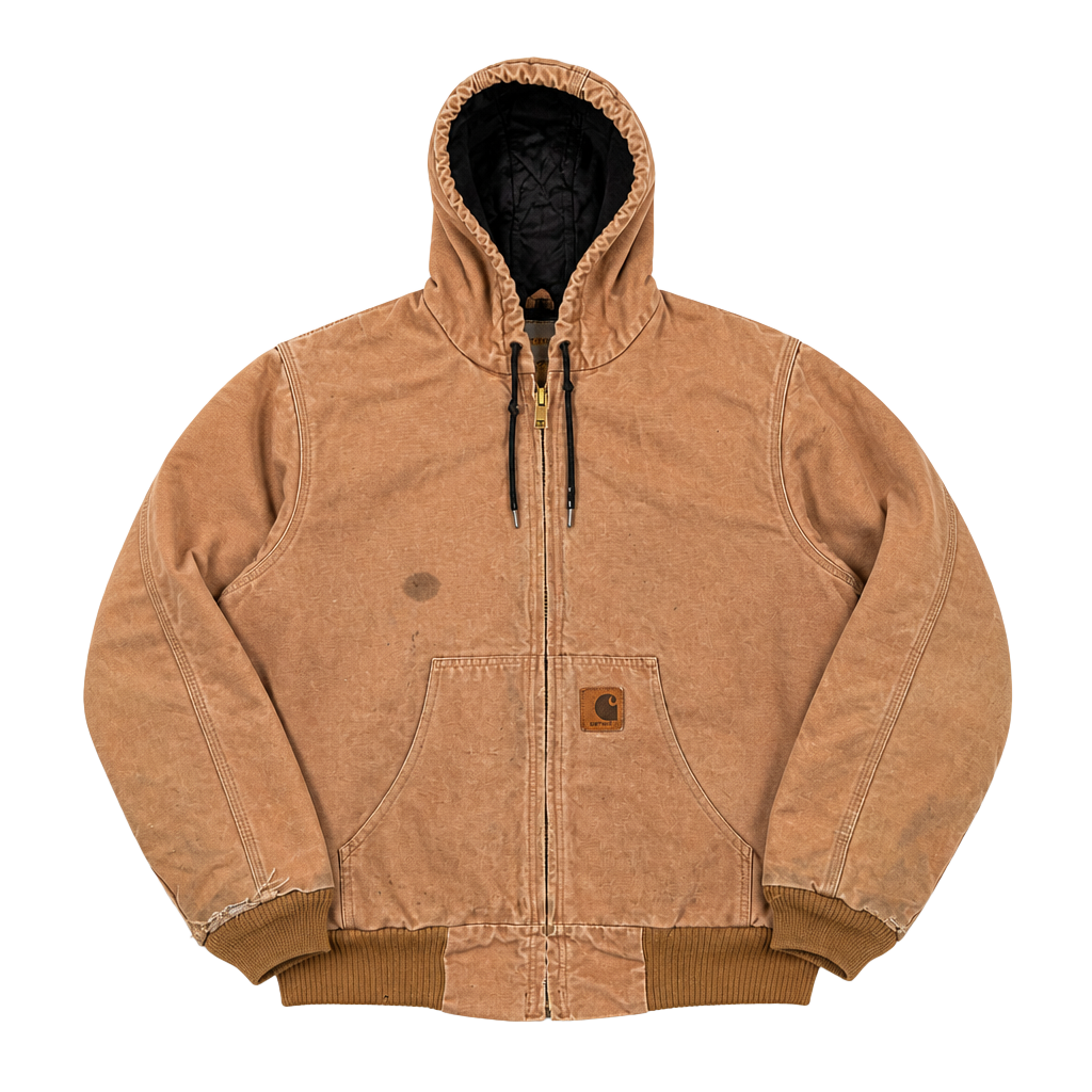 Carhartt J130 Quilted Flannel Lined Duck Active Jacket Medium Regular Brown Distressed 1
