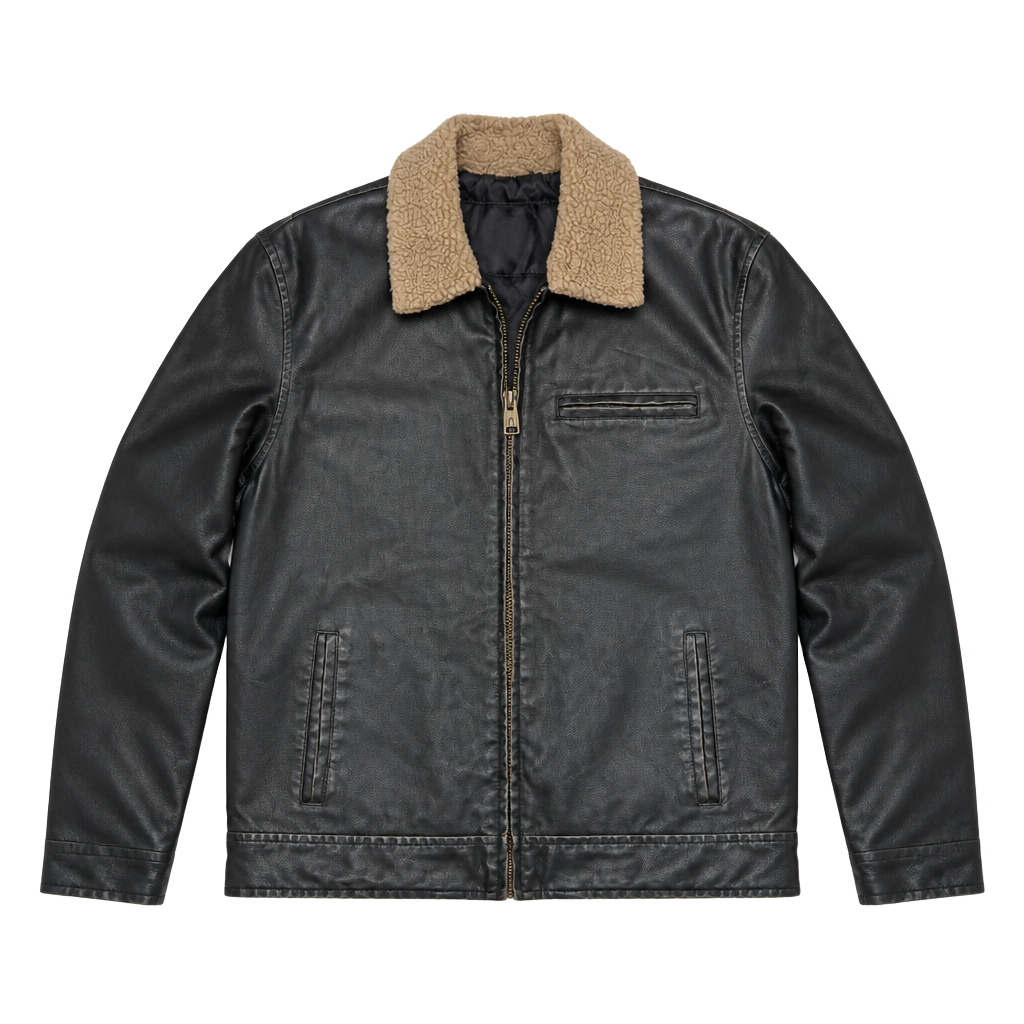 y2k Aeropostale Vintage Faux Leather Sherpa Collar Bomber Jacket Men's Large 1