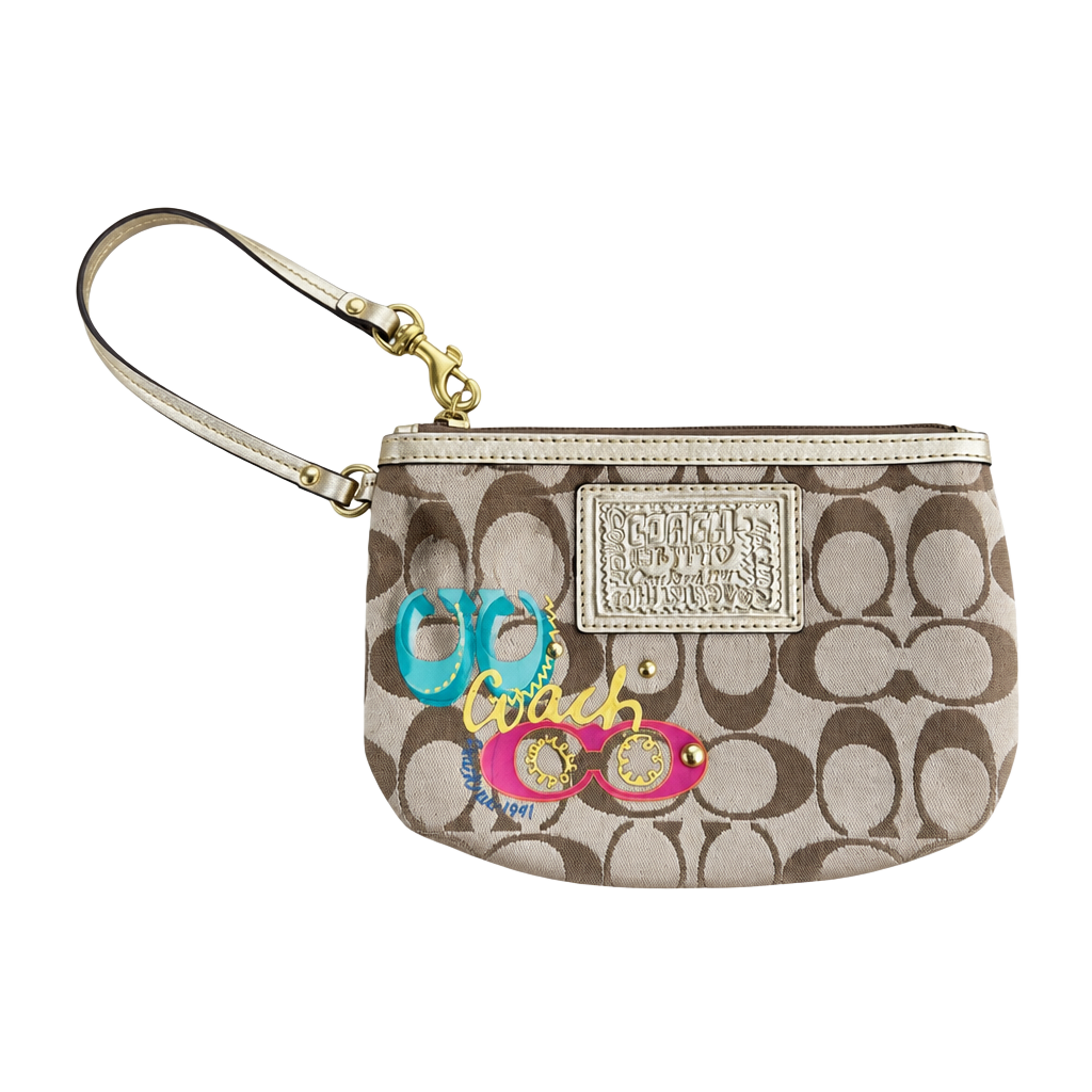 Coach Signature C Pop Graphic Gold Wristlet Pouch 1