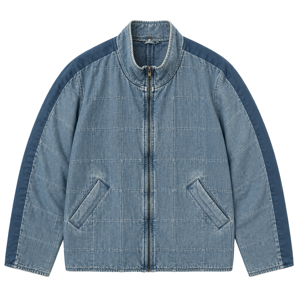 Free People Dolman Quilted Denim Jacket Size L Blue 1