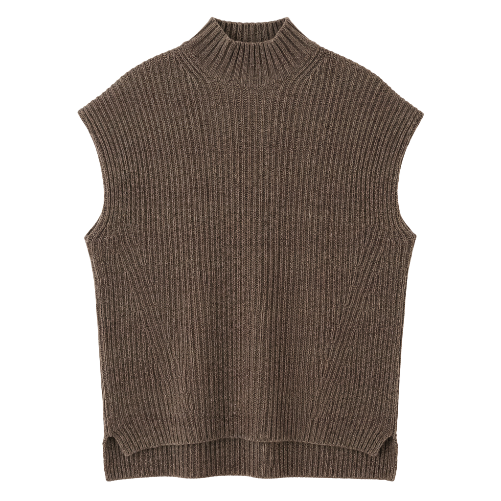 Ganni Mock Neck Ribbed Knit Sweater Vest Size M Brown 1