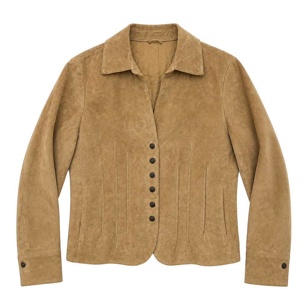 A.M.I. Vintage Tan Suede 100% Leather Button-Up Collared Jacket Size M 1