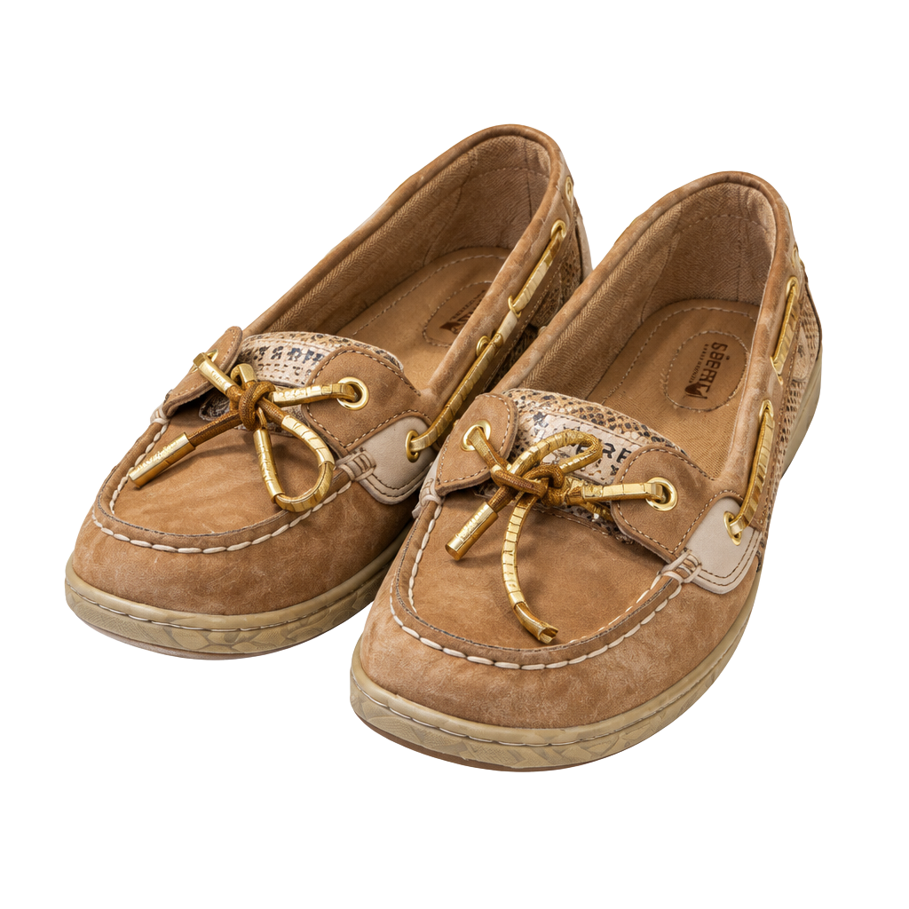 Sperry Angelfish Boat Shoes Tan Gold Glitter Leather 1