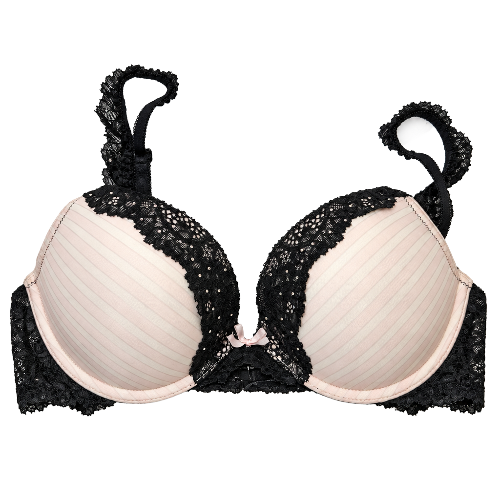 Victoria's Secret Push-Up Bra Pink Striped Black Lace 1