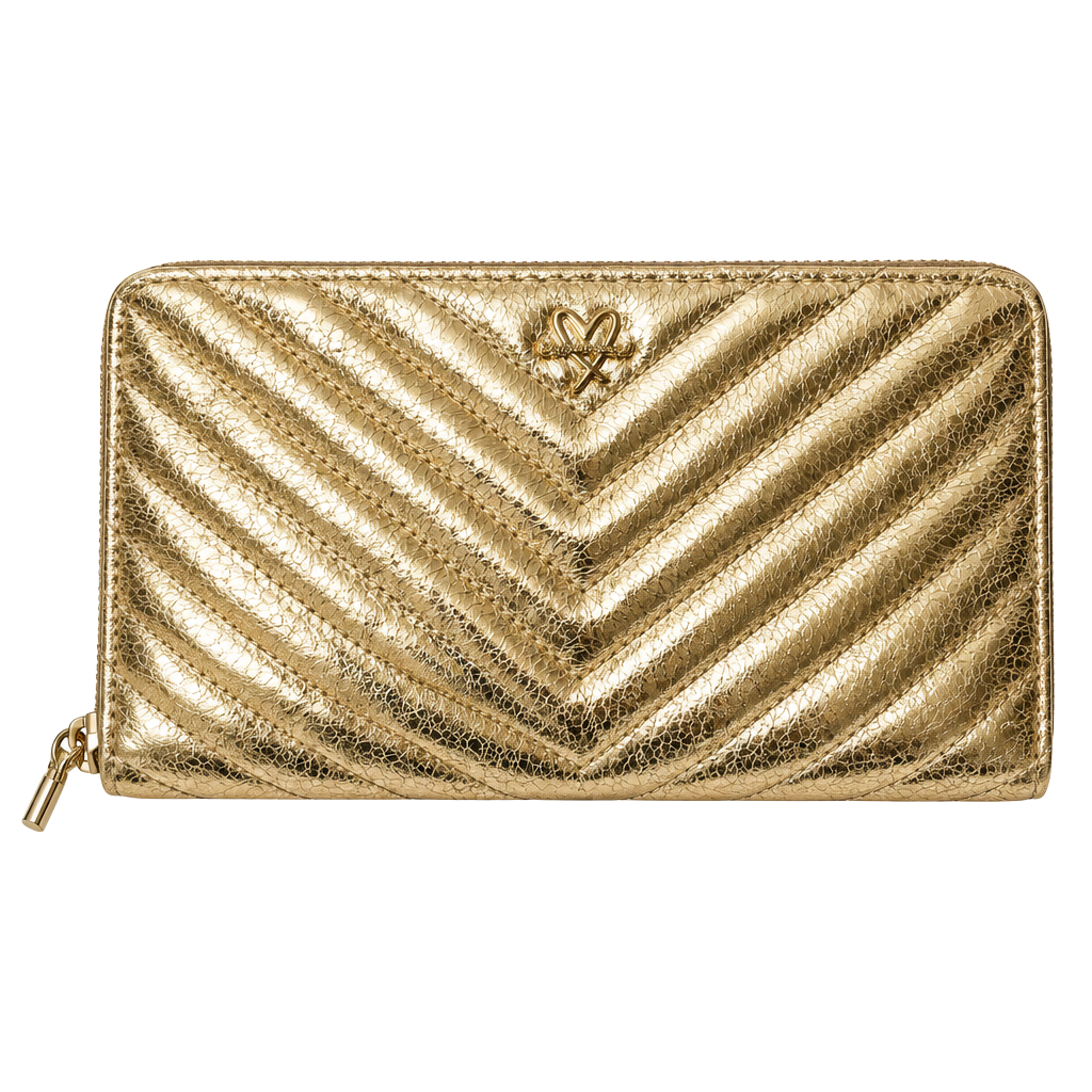 Victoria's Secret V-Quilt Zip Wallet Metallic Gold 1