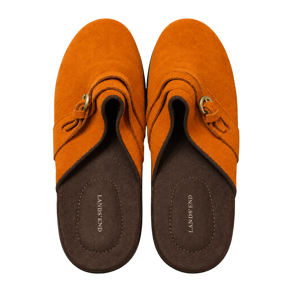 Lands' End Suede Clogs With Buckle Detail Orange 1