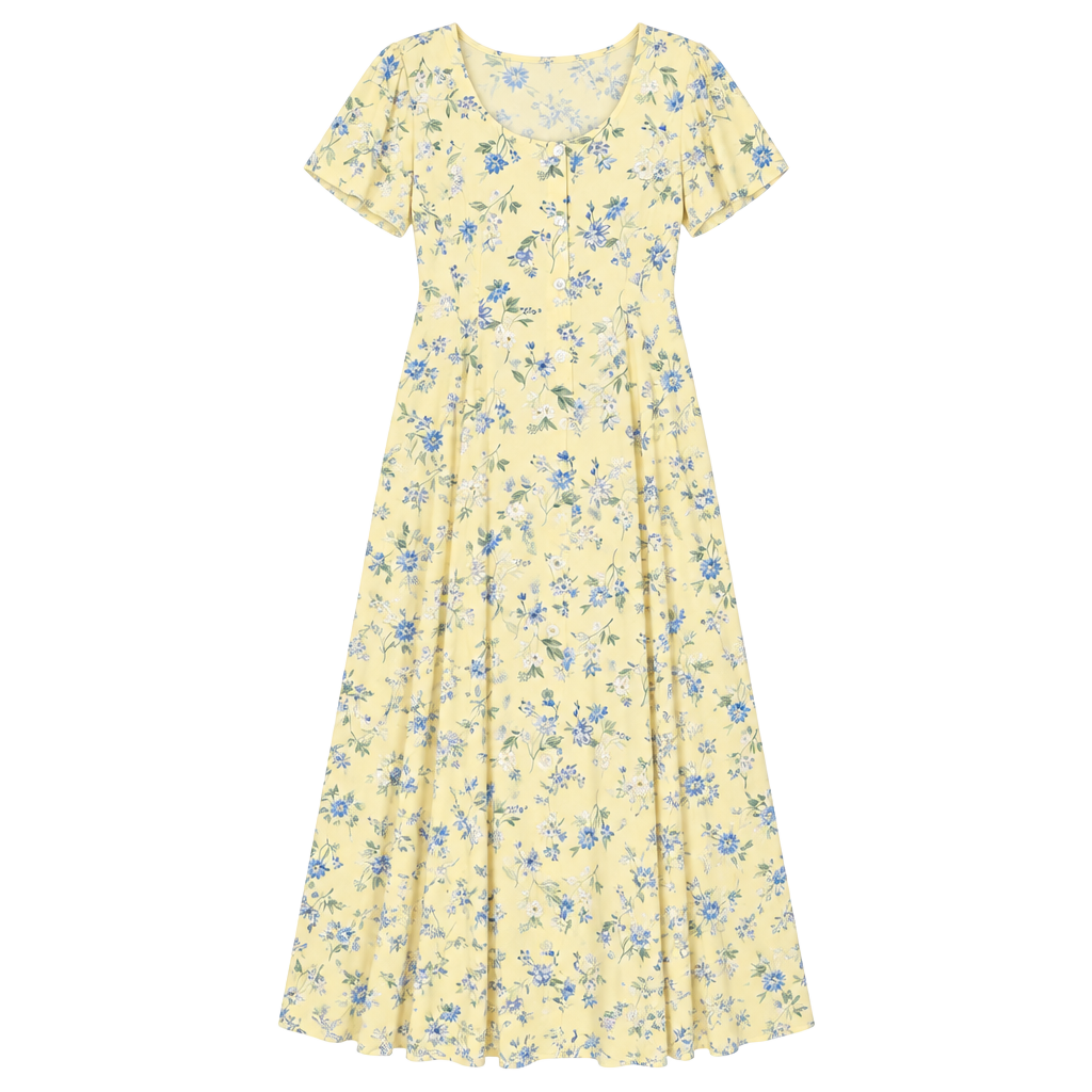 Division II Vintage Floral Maxi Dress Yellow Cottagecore 1