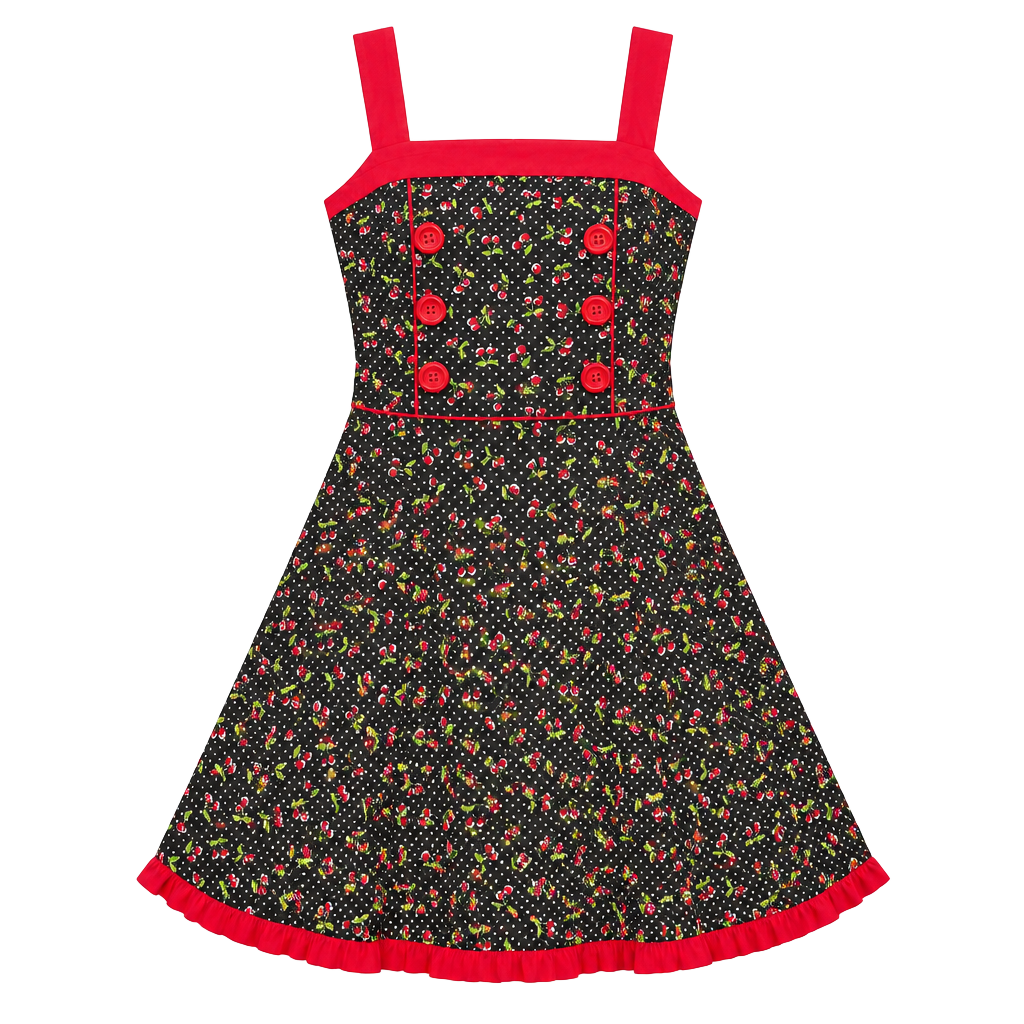 True Love Cherry Print Dress Size M Black Polka Dot Rockabilly 1